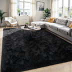 Black Fluffy Shag Area Rug Thick Soft Fuzzy Bedroom Rug Living Room Carpet 4x6 5x8 6x9 8x10 Ft Cute Room Decor