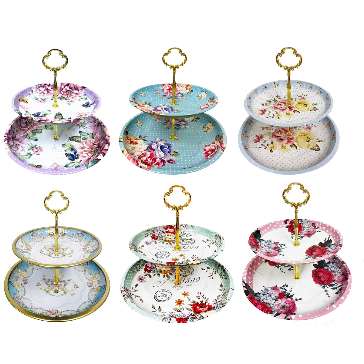 2 Tier Floral Metal Cake Stand Dessert Tower - Vintage Pastry Cupcake Serving Tray for Tea Party, Baby Shower, Birthday & Wedding Table Centerpiece Decoration