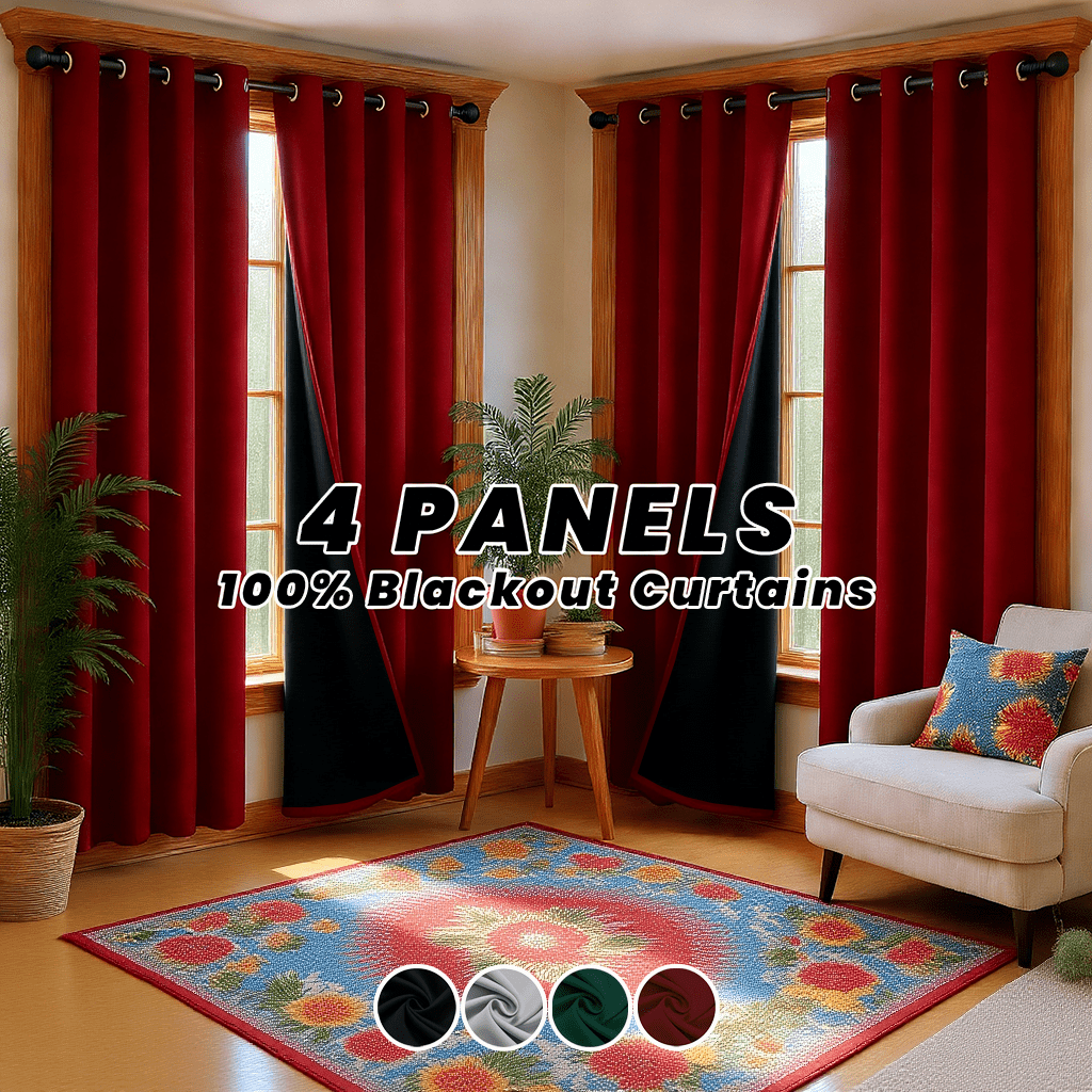 4-Panel 100% Blackout Velvet Curtains – Thermal Insulated, Noise Reducing, Privacy | Living Room & Bedroom | 4 Colors, 6 Sizes | Nuvia Haven