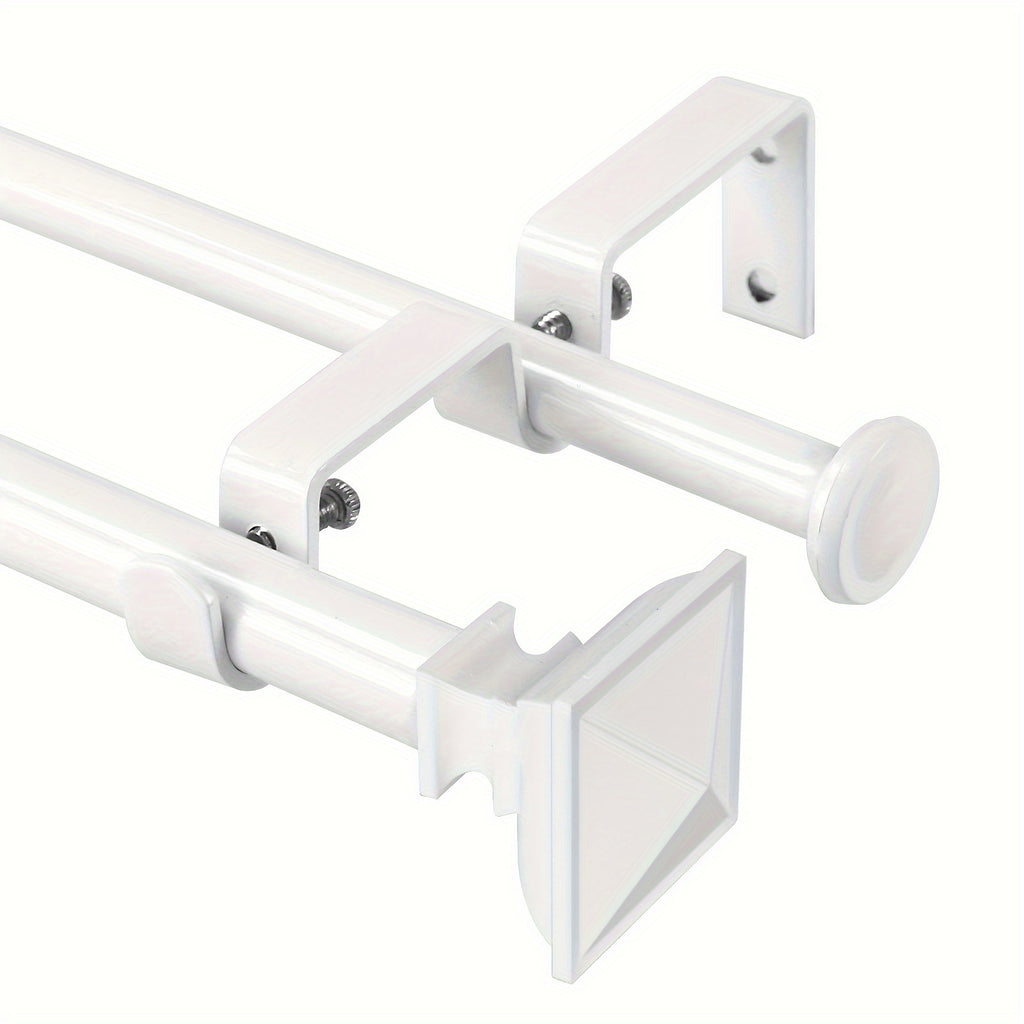Double Curtain Rod Adjustable 28-48 / 48-84 / 84-120 Inch – 5/8" Front & 1/2" Back Drapery Rod Set with Square Urn Finials & Mounting Hardware | 5 Finishes
