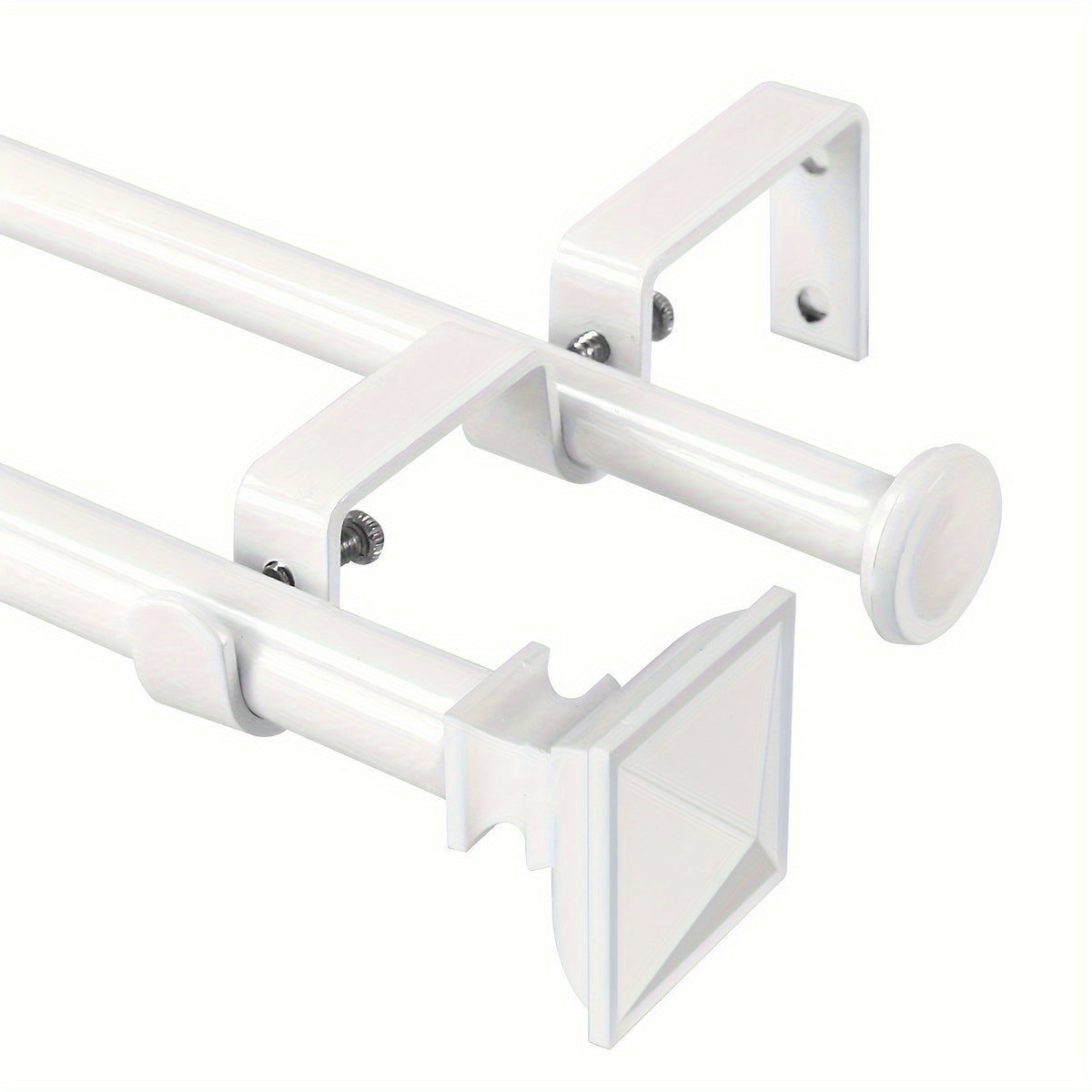 Double Curtain Rod Adjustable 28-48 / 48-84 / 84-120 Inch – 5/8" Front & 1/2" Back Drapery Rod Set with Square Urn Finials & Mounting Hardware | 5 Finishes