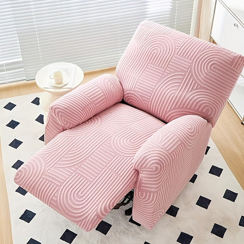 Elastic Jacquard Recliner Chair Cover Single Seat – Stretch Armchair Slipcover Furniture Protector for Living Room Bedroom Office, 6 Colors (Pink Blue Green Camel Gray Beige)