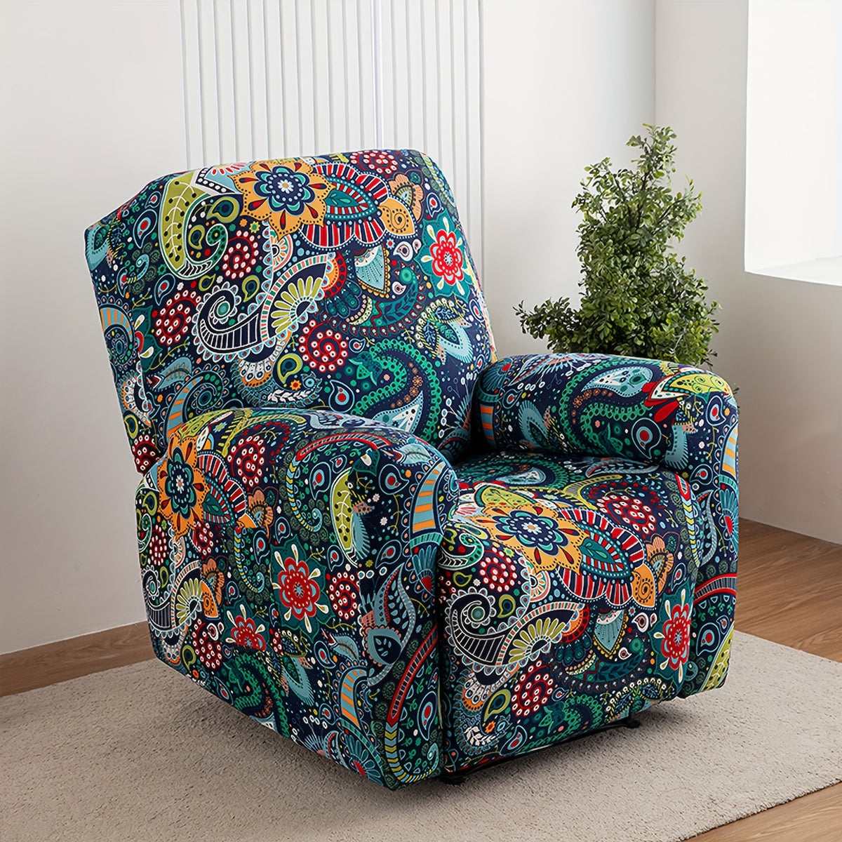 Lounge Chair Cover Set 4-Pack – High Elasticity Elastic Printed Slipcover with Side Pockets, Pet Friendly, for Bedroom Office Living Room, Holiday Home Decor