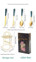 Marble Pattern Cutlery Set 24 Piece Polished Flatware Dinner Forks Soup Spoons Teaspoons for Home Restaurant Hotel Outdoor Dining Black Pink White Green