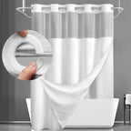 Hookless Shower Curtain Waffle Pattern with Snap-On Liner - Luxury Hotel Style Bathroom Decor, No Hooks Needed, Cloud White Dark Night Deep Gray, Holiday Housewarming Gift