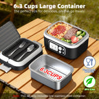 Cordless Electric Heating Lunch Box 1.5L/50.72oz - 304 Stainless Steel, 24000mAh Rechargeable Battery, Adjustable Temp & Timer, Office Picnic Car Travel, Fork Spoon Divider Included, Black White Yellow Blue