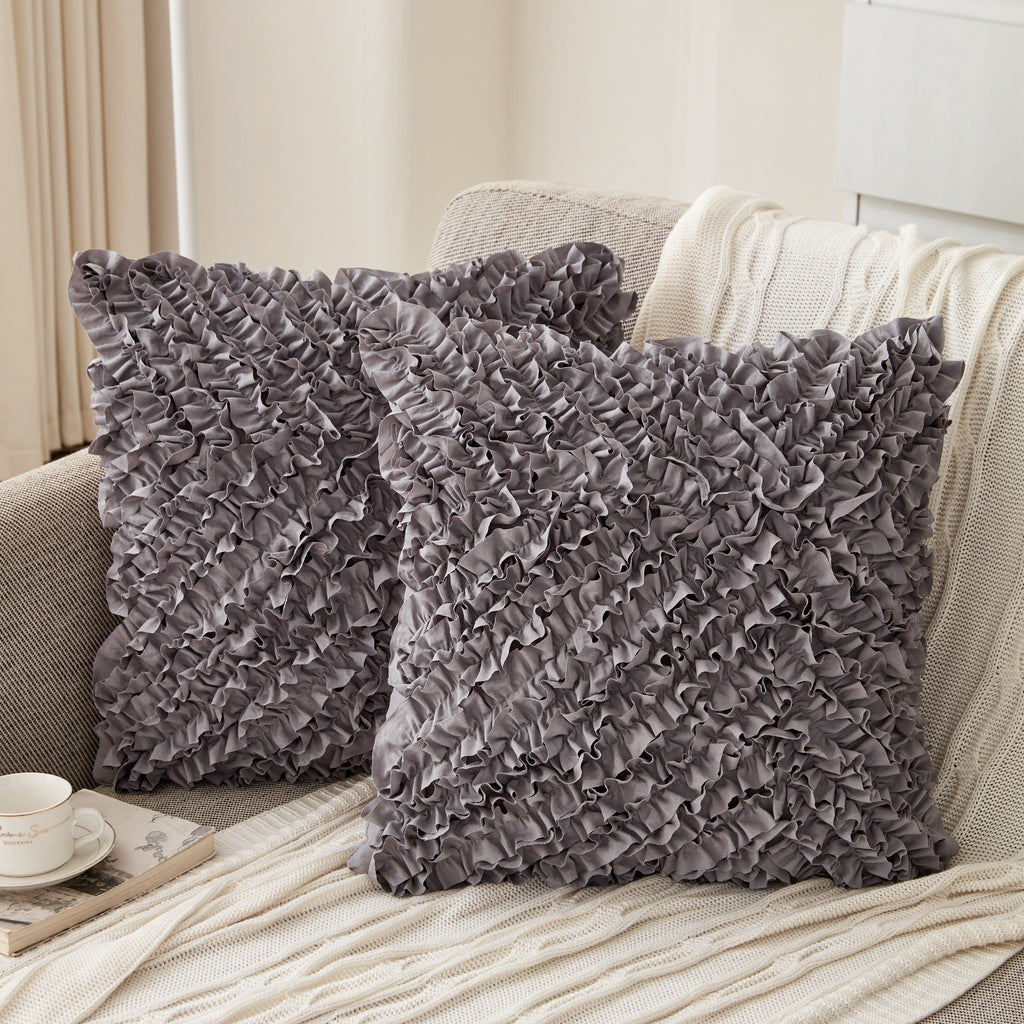 3D Ruffle Farmhouse Throw Pillow Covers Set of 2 – Handcrafted Cushion Pillowcase with Zipper, Soft Polyester, Multiple Colors & Sizes for Sofa Bed Couch Home Decor
