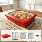 Reusable Food Storage Tray Set 4PCS 2-in-1 Plastic Serving Tray with Foil Trays – Holiday Party Containers for Christmas, Thanksgiving, BBQ & Outdoor Gatherings, White, Red & Black