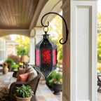 Moroccan Hanging Candle Lantern with Chain – Vintage Boho Style Iron & Glass Tealight Holder for Home, Patio, Garden, Wedding & Ramadan Decor (23.5" Overall)
