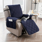 Quilted Recliner Chair Cover with Pocket Non-Slip Hook Loop Closure - 100% Polyester Washable Reclining Chair Slipcover Furniture Protector for Pets Dogs Cats, Easy Install, 9 Colors