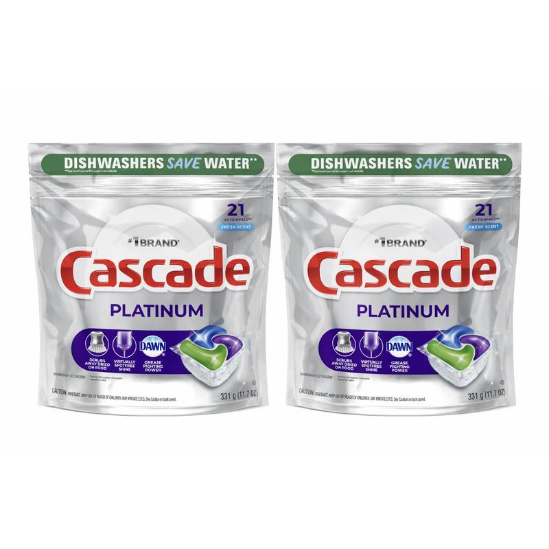 Dishwasher Pods 2-Pack 42 Total – 3-in-1 Action Pacs with Detergent, Rinse Aid & Shine Enhancer, Fresh Scent, No Pre-Rinsing Needed, 21 Count Each Pack