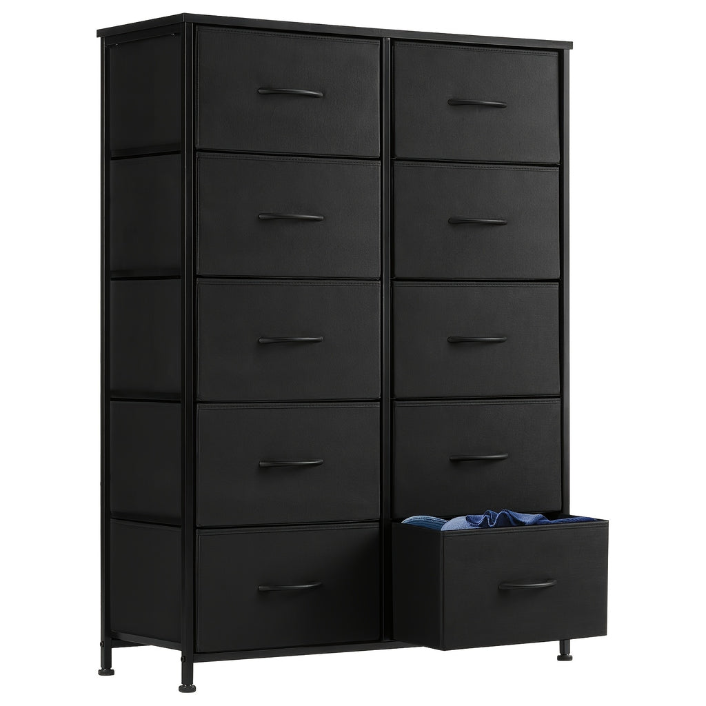 10-Drawer Fabric Storage Cabinet with Hardwood Tabletop | Dresser Organizer for Clothing Bags & Accessories | Black White Rust Gray