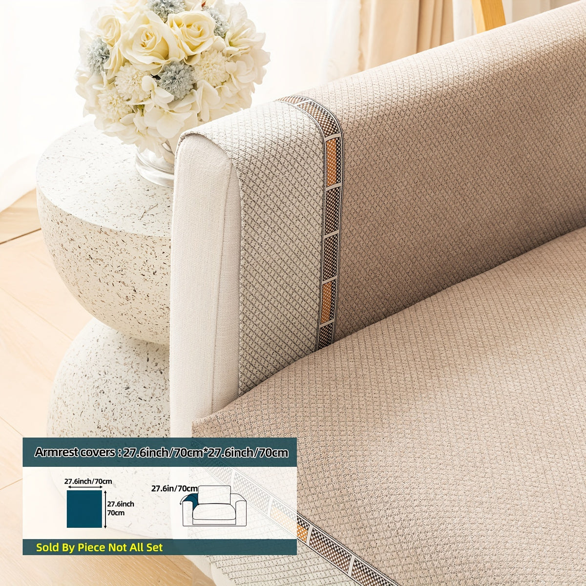 Bohemian Chenille Sofa Cover Non-Slip – Sofa Seat Cushion, Backrest, Armrest & Pillowcase Sold Separately, Dog Friendly Two-Tone for Bedroom Office Living Room, 4 Colors