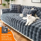 Plush Sofa Cover Rabbit Fur Like Cushion – Anti-Slip Wear-Resistant Pet Friendly Sofa Protector, 450-500GSM Polyester, Machine Washable, Home Decor