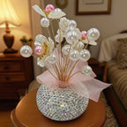 Crystal Simulation Flower Decoration Set of 2 - Handmade Faux Crystal Flowers for Car Center Console Home Decor and Desk - Elegant Gift for Mothers Day Birthday and Valentines Day Holiday Parties
