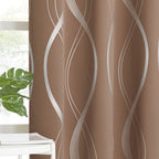 Blackout Curtains 2 Panels Set Grommet Top Thermal Insulated – Noise Reducing Wave Foil Print Drapes Bedroom Living Room Patio Sliding Door