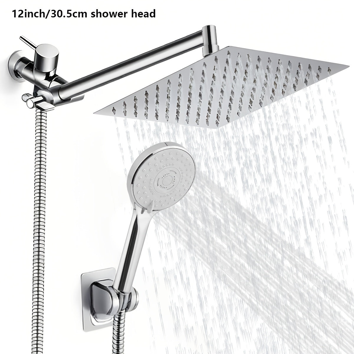 High Pressure Shower Head with Handheld Combo 9-Spray Settings 8 10 12 Inch Rainfall Stainless Steel Hose Adjustable Bracket Chrome Black