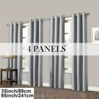Room Darkening Blackout Curtains 4-Pack – Grommet Top Plain Weave Sun Blocking Drapes for Living Room & Bedroom, 9 Colors, 7 Size Options, Woven Polyester