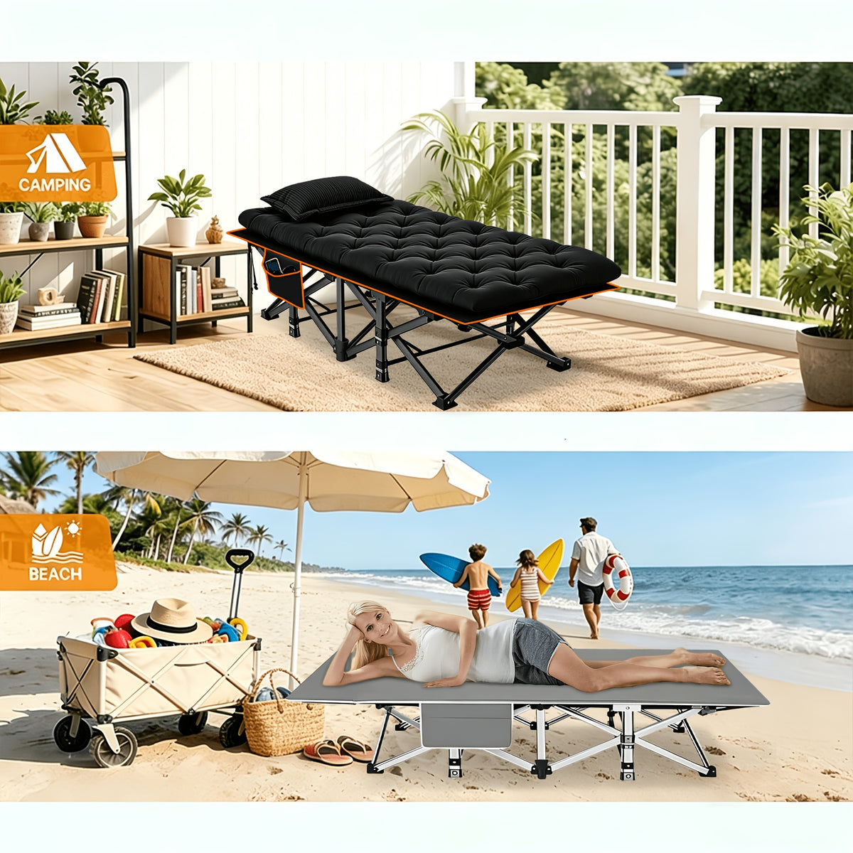 Portable Folding Camping Bed 28in Wide Heavy Duty 510 710 lbs with Optional Mattress Cushion Pillow Carry Bag Cot for Office Nap Beach Yard RV Adult