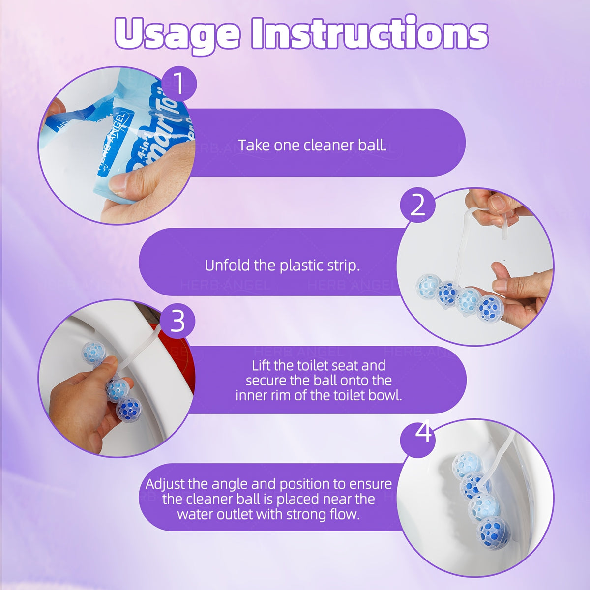 4-in-1 Toilet Cleaner Hanging Basket 5 Pack 65g – 200+ Flushes, Deodorizes & Removes Yellow Stains, Non-Corrosive Tablets for Smart, Hanging & No-Tank Toilets, 4 Fresh Scents: Ocean, Lemon, Lavender, Floral