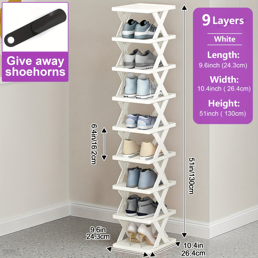 Stackable Shoe Rack Organizer 6 or 9 Tier – Plastic Vertical Shoe Shelf for Entryway, Hallway, Bedroom & Closet, Holds 6–9 Pairs, Easy Assembly, Black or White