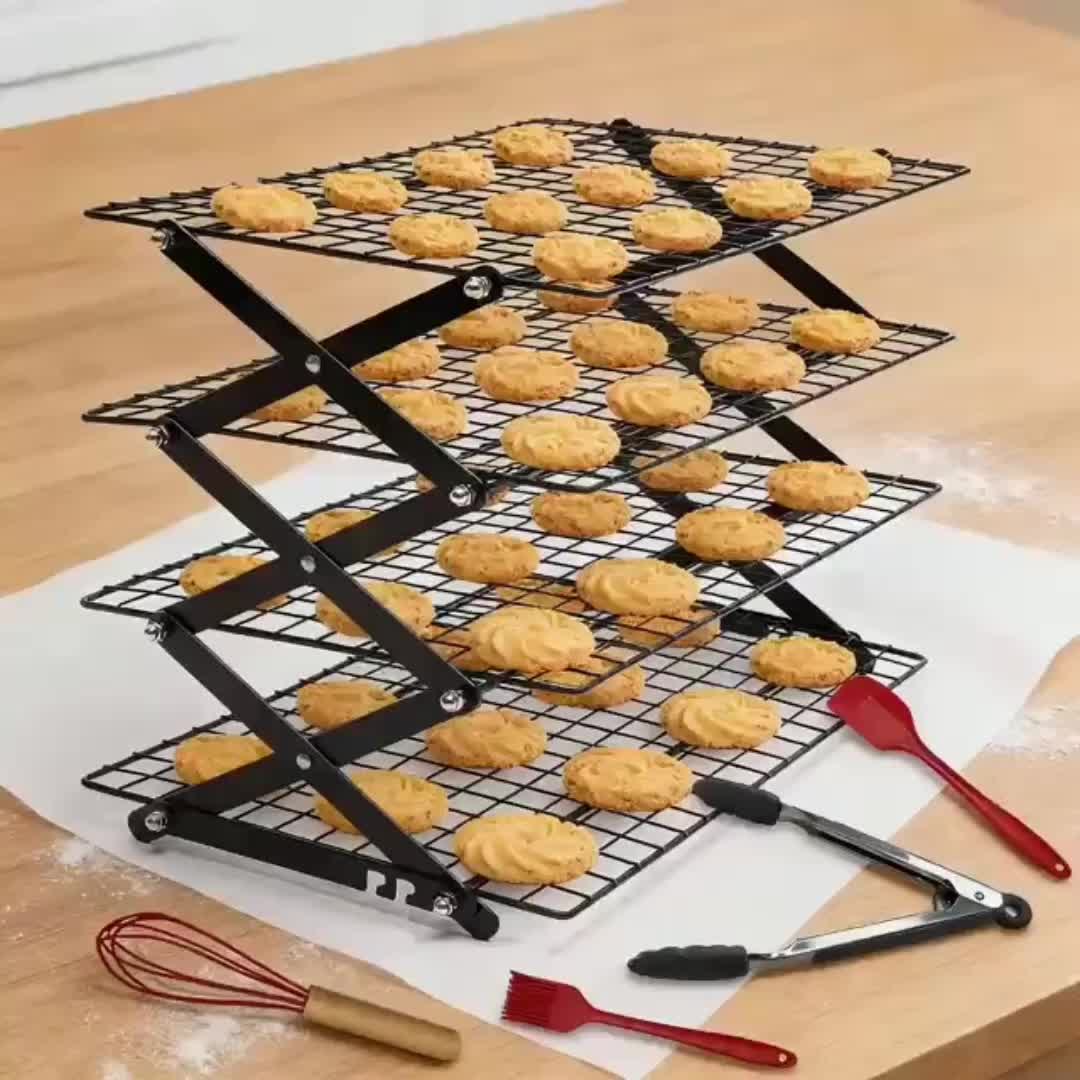 Foldable Cooling Rack Set with Baking Tools – Stackable Oven Cookie Cake Drying Rack, 3/4/5 Piece with Silicone Spatula, Egg Beater & More, Holiday Baking Gift