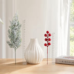 Artificial Christmas Greenery Stems with Red Berries 20pcs 14 Inch Flocked Norfolk Pine Picks for DIY Wreaths Xmas Tree Holiday Centerpiece Indoor Home Vase Filler Decor