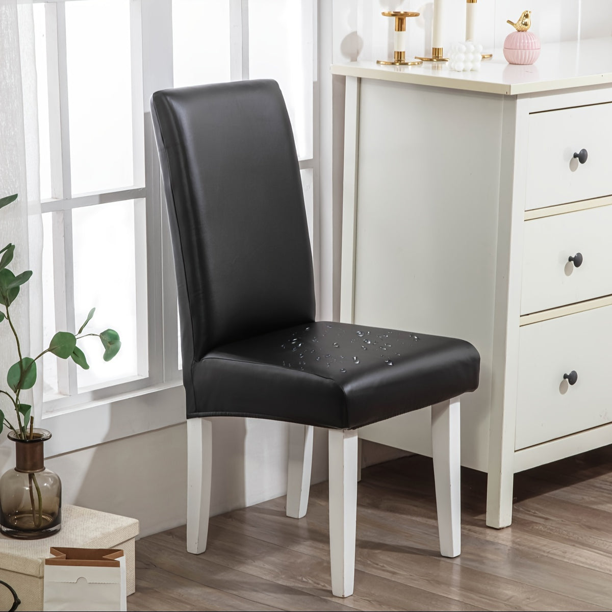 Dining Chair Covers Waterproof PU Leather Stretch Slipcover Set of 4 or 6 | Oil-Proof Universal Chair Protector for Dining Room Kitchen Hotel, 9 Colors