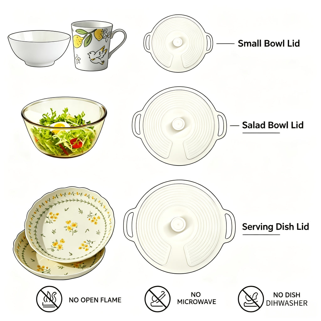 Silicone Lids Set of 3 S+M+L Suction Seal Reusable Bowl Plate Cup Covers for Fridge & Food Storage – Eco-Friendly Kitchen Stretch Lids