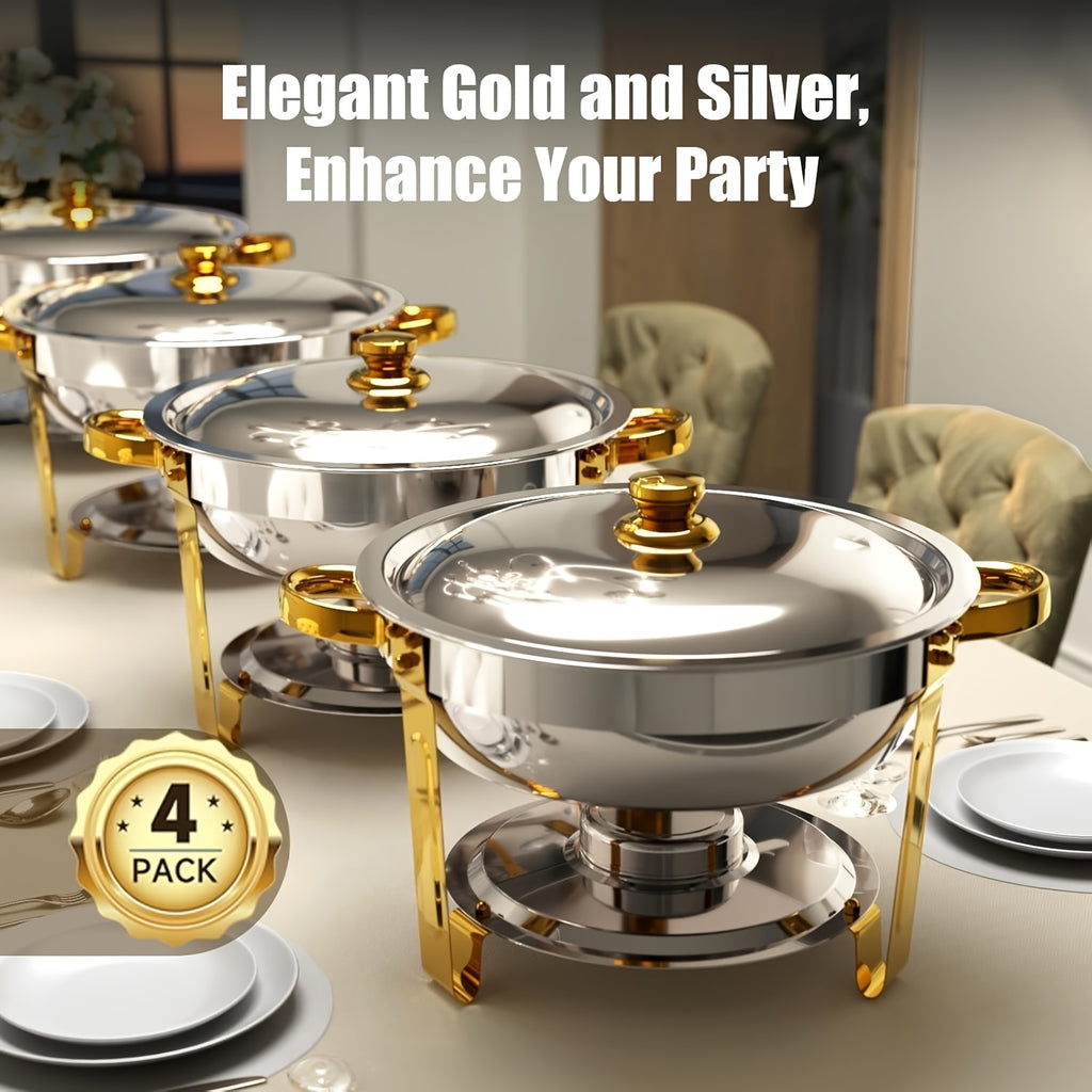 Stainless Steel Chafing Dishes for Buffet Round Food Warmer Set 5-9QT Catering Chafer with Lid for Parties Events Weddings Golden Silver 1 2 4 6 Pack