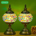 Handmade Turkish Mosaic Table Lamp 3-Color Dimming Glass Bedside Lamp with Metal Base - USB Powered Boho Decorative Light for Bedroom Living Room - Bulb Included, Ready to Use
