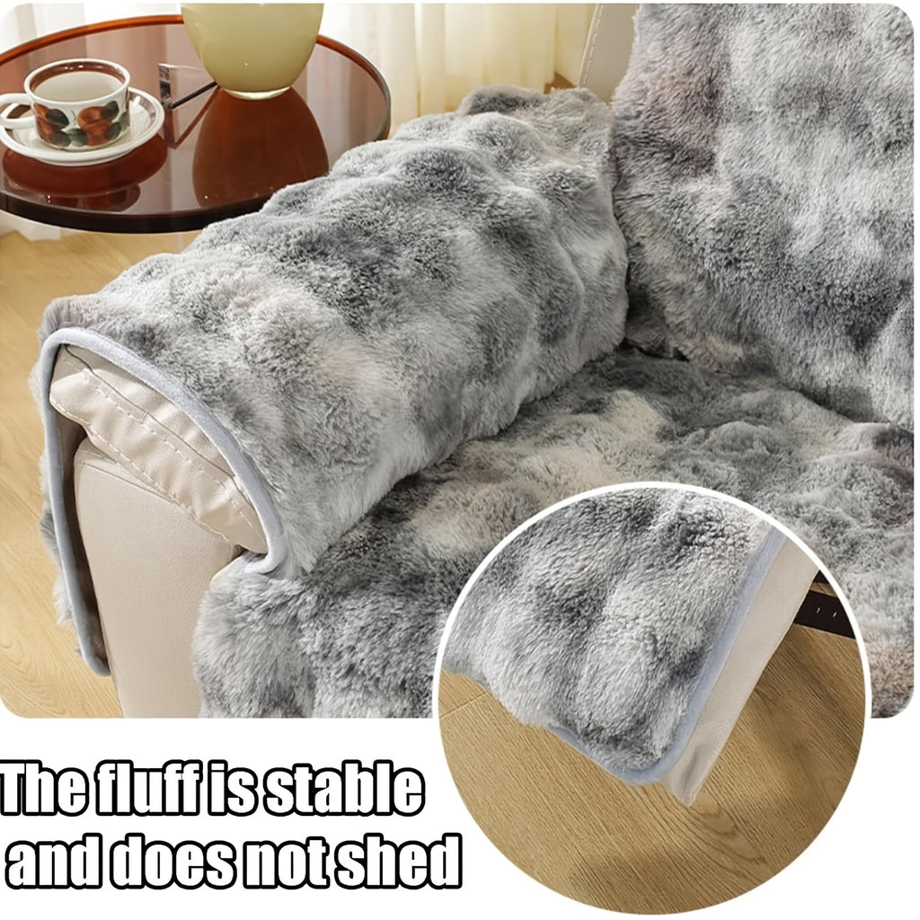 Plush Faux Rabbit Sofa Cover Set 4 Piece Thick Warm Non-Slip Machine Washable – Modern Pet-Friendly Couch Protector for Autumn & Winter – Gradient Colors