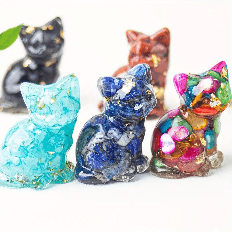 8-Pack Crystal Resin Standing Cat Ornaments Mixed Color Collectible Figurines Indoor Garden Spiritual Decor Holiday Gift DIY Jewelry