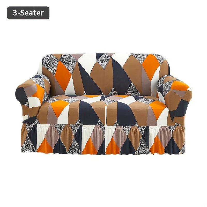 Printed Skirt Elastic Sofa Cover Full Wrap – Universal Fiber Fabric All-Season Couch Slipcover Protector for Living Room, Single 2-Seater 3-Seater 4-Seater