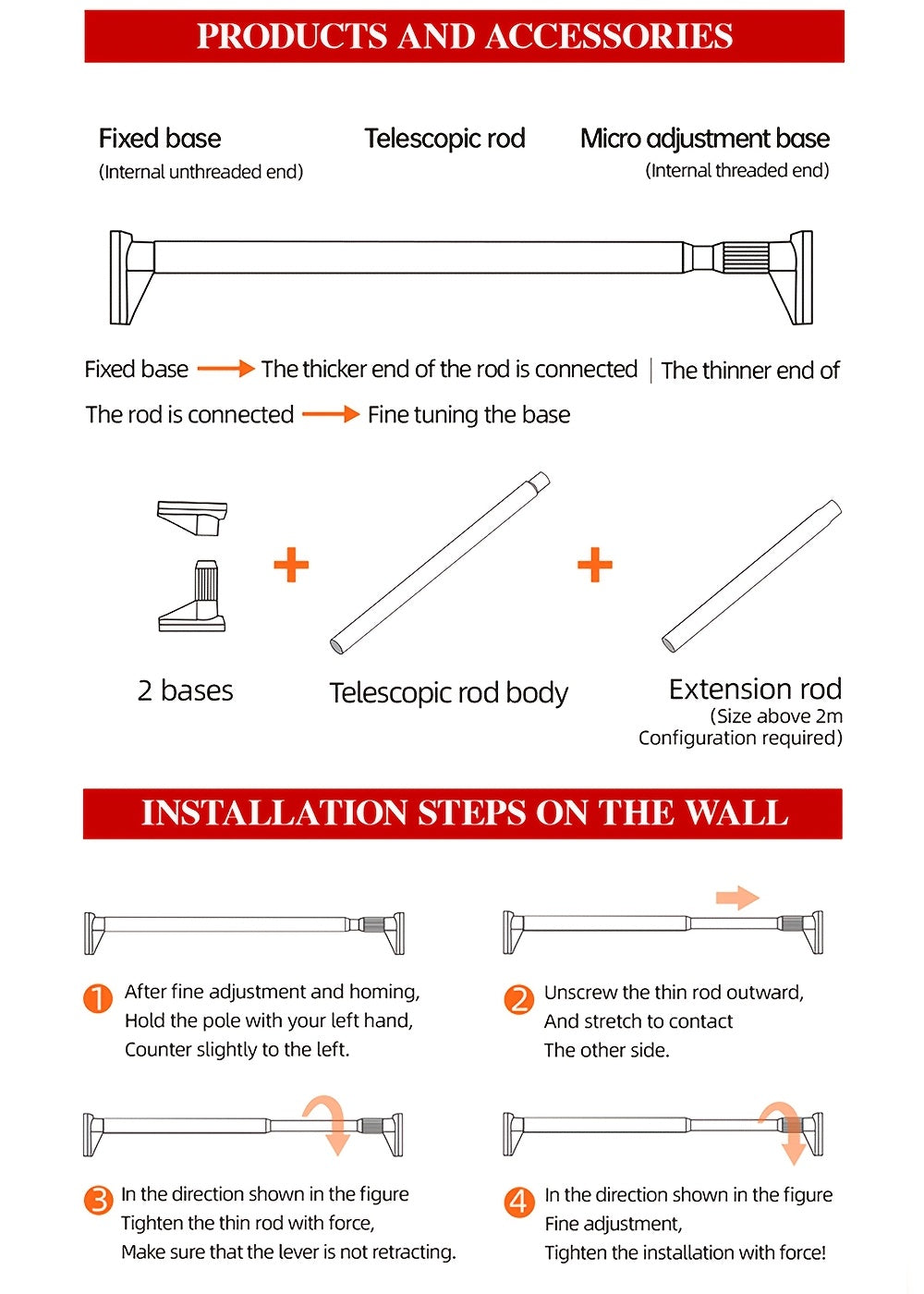 No Drill Telescopic Curtain Rod Adjustable 15.75-196.85in 33mm Extendable Shower Curtain Rod for Large Windows Anti-Slip No Screws