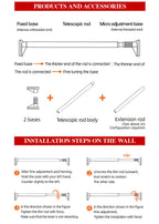 No Drill Telescopic Curtain Rod Adjustable 15.75-196.85in 33mm Extendable Shower Curtain Rod for Large Windows Anti-Slip No Screws