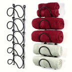 2-Tier Iron Wall-Mounted Bathroom Shelf & Towel Rack with 4 Transparent Hooks, 6-Piece Set – Space-Saving Multi-Functional Wall Storage Organizer, Easy to Install
