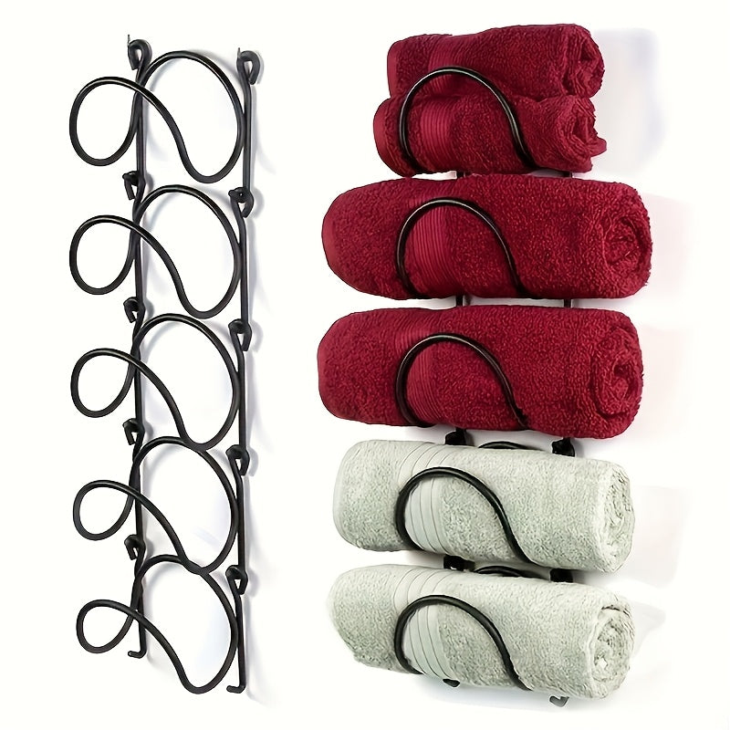 2-Tier Iron Wall-Mounted Bathroom Shelf & Towel Rack with 4 Transparent Hooks, 6-Piece Set – Space-Saving Multi-Functional Wall Storage Organizer, Easy to Install