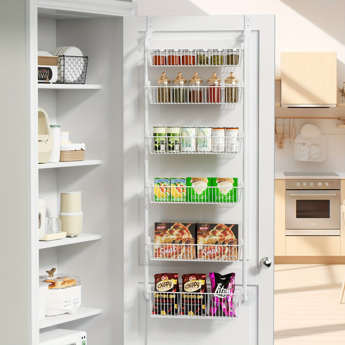 Over The Door Pantry Organizer Heavy Duty Metal – 6 or 8 Tier Door Mounted Storage Rack for Kitchen, Pantry & Spice Management, Holds 80 LBS