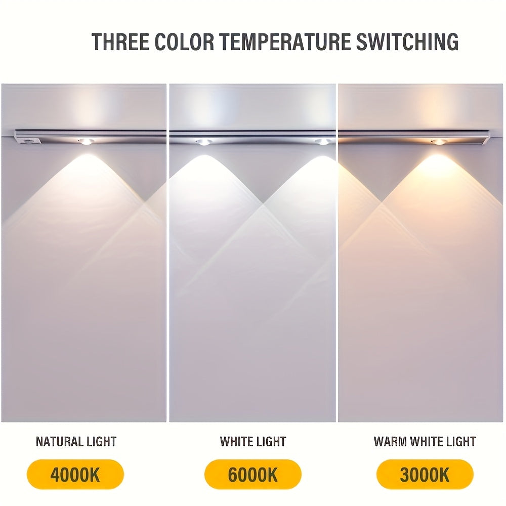 LED Motion Sensor Light Strip USB Rechargeable – Under Cabinet Wardrobe Night Light, 3 Color Modes, Self-Adhesive Magnetic Mount for Kitchen, Bedroom & Shoe Cabinet | 20/30/40cm