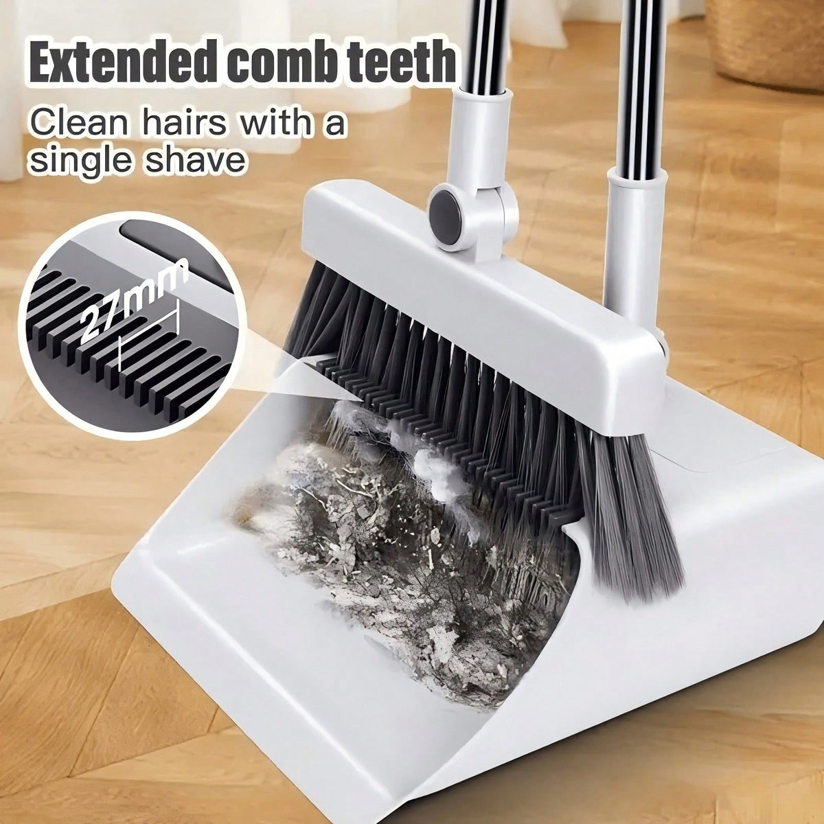 3-in-1 Broom, Dustpan & Floor Brush Combo Set with Trash Bag Roll – Compact Household Cleaning Kit for Kitchen, Bathroom, Living Room, Patio & Outdoor Use, White