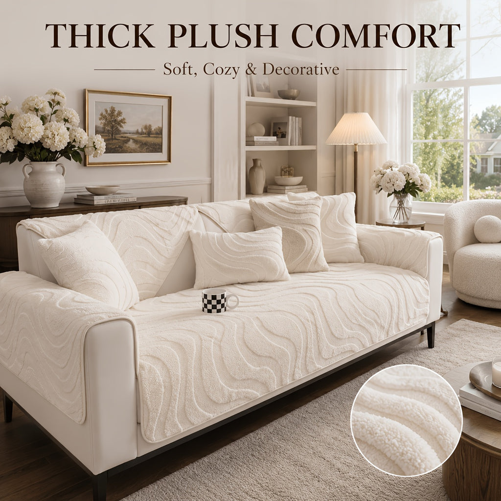 Thickened Honeycomb Velvet Sofa Seat Cover – Solid Color Minimalist Non-Slip Pet-Friendly Cushion Pad | Washable Couch Protector for Living Room, Bedroom & Office | 1-5 Seater + Armrest & Pillow Options