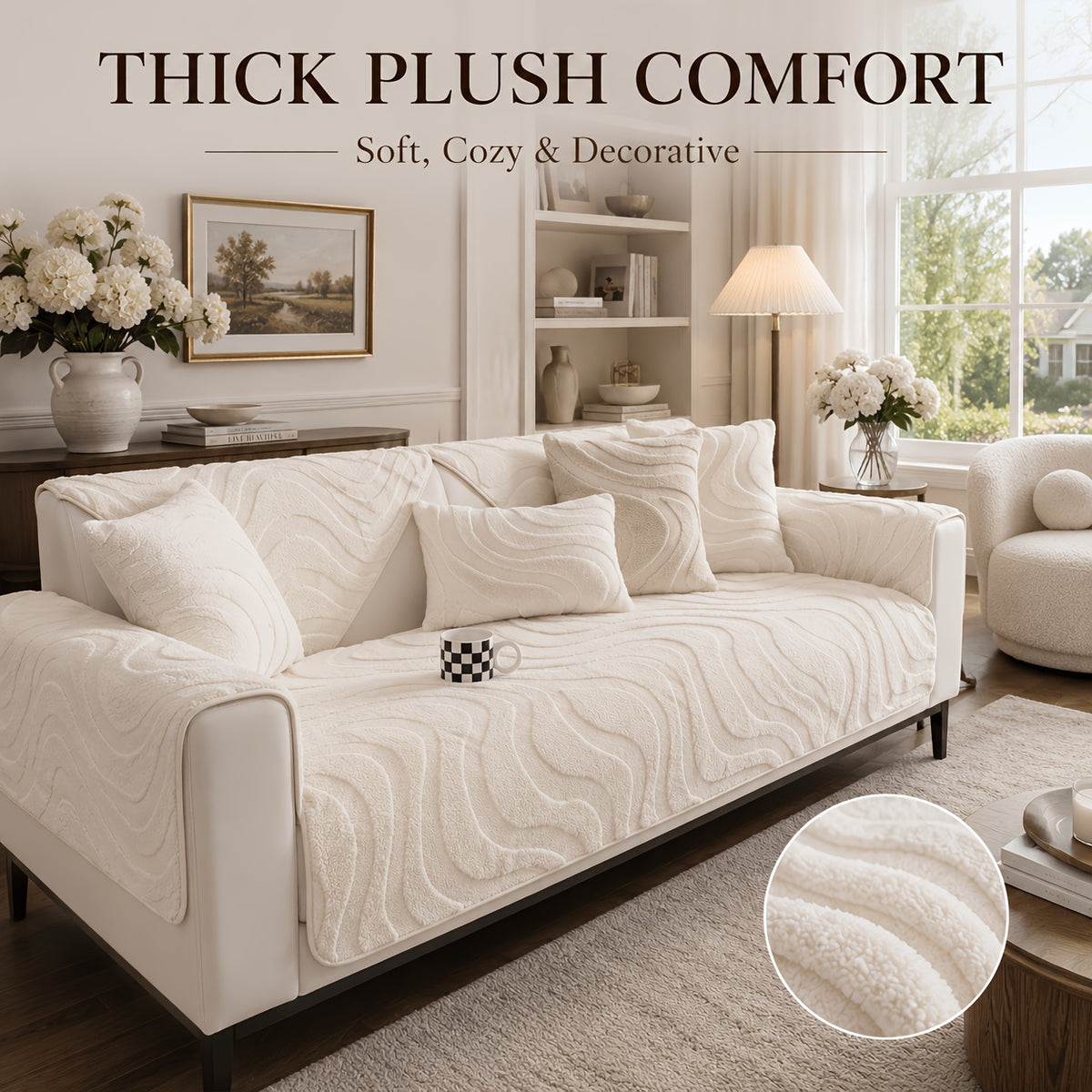 Thickened Honeycomb Velvet Sofa Seat Cover – Solid Color Minimalist Non-Slip Pet-Friendly Cushion Pad | Washable Couch Protector for Living Room, Bedroom & Office | 1-5 Seater + Armrest & Pillow Options