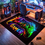 Gamer Area Rug – Cyberpunk Game Controller Design, Large Square Polyester Mat for Teen Bedrooms & Gaming Rooms