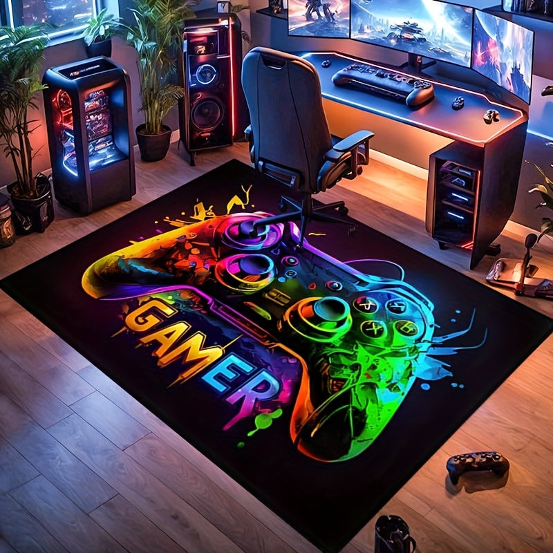 Gamer Area Rug – Cyberpunk Game Controller Design, Large Square Polyester Mat for Teen Bedrooms & Gaming Rooms