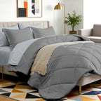 Bed in a Bag 7-Piece Double-Sided Checked Comforter Set – Ultra Soft Fluffy All Season Bedding with Flat Sheet Fitted Sheet Pillowcases Shams, Twin XL Full Queen King