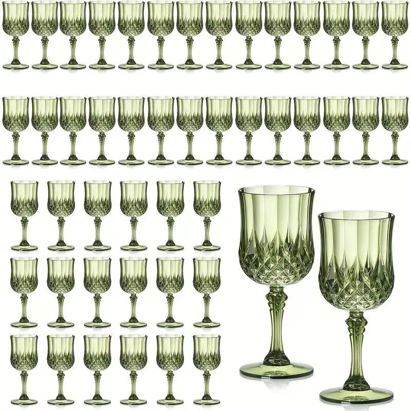 Shatterproof Vintage Champagne & Wine Glasses 48pcs – 7oz Unbreakable Plastic Goblets with Crystal Finish | Reusable Party Cups for Weddings, Outdoor Events & Celebrations | 6 Colors