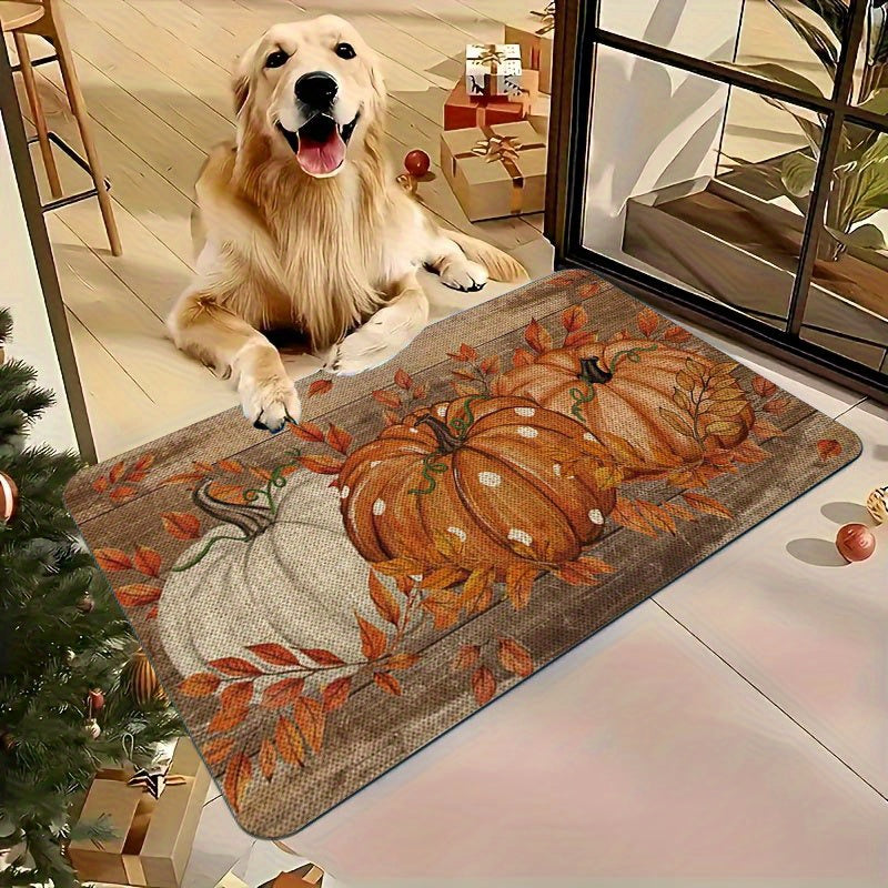 Fall Pumpkin Doormat Non-Slip Flannel Indoor Floor Mat - Autumn Polka Dot Soft Rug for Entryway Bedroom Living Room Kitchen, Farmhouse Halloween Thanksgiving Home Decor