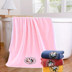 Embroidered Flower Towel Set 3 Piece – Soft Absorbent Bath Towel & 2 Face Towels – Skin-Friendly Polyester Blend, Home & Beach Use, White, Blue, Pink, Gray