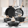 Granite Non Stick Pots and Pans Set 12 Piece Complete Cookware Kit with Frying Pans Casserole Saucepan & Lids – Induction Compatible Space-Saving for Camping RV Travel